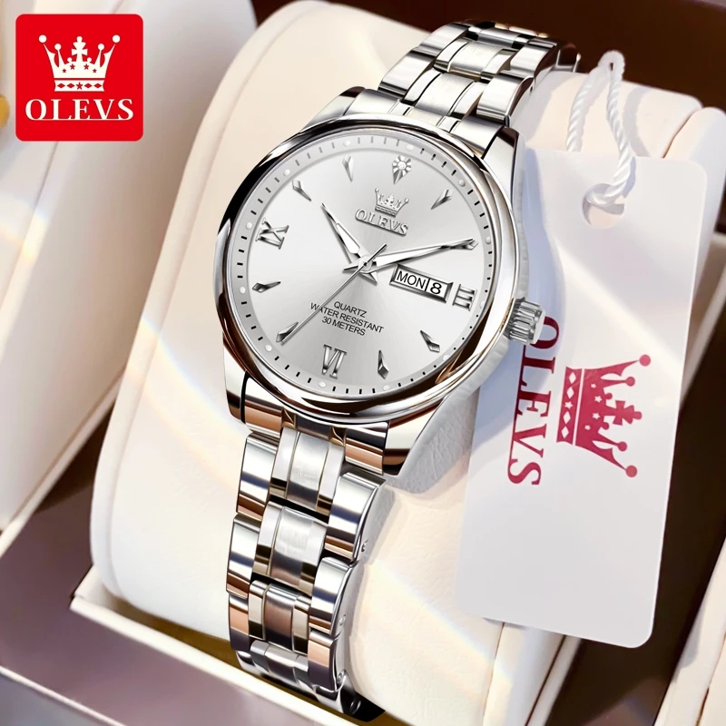 OLEVS 9806 Merkhorloge voor koppels, kalender, waterdicht, lichtgevend, quartz horloge voor heren en dames, origineel modehorloge voor liefhebbers.