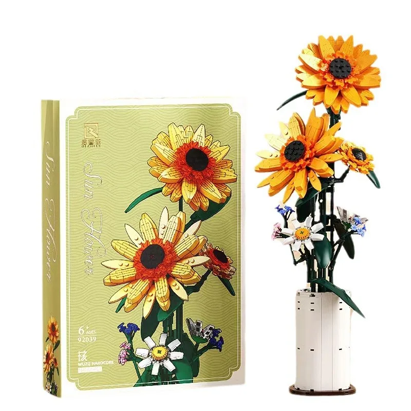 821pcs Sunflowers Daisy Vase Flower Model Building Blocks MOC Ideas Home Decor Plant Collection Bricks Ideas DIY Toy Gift Girls