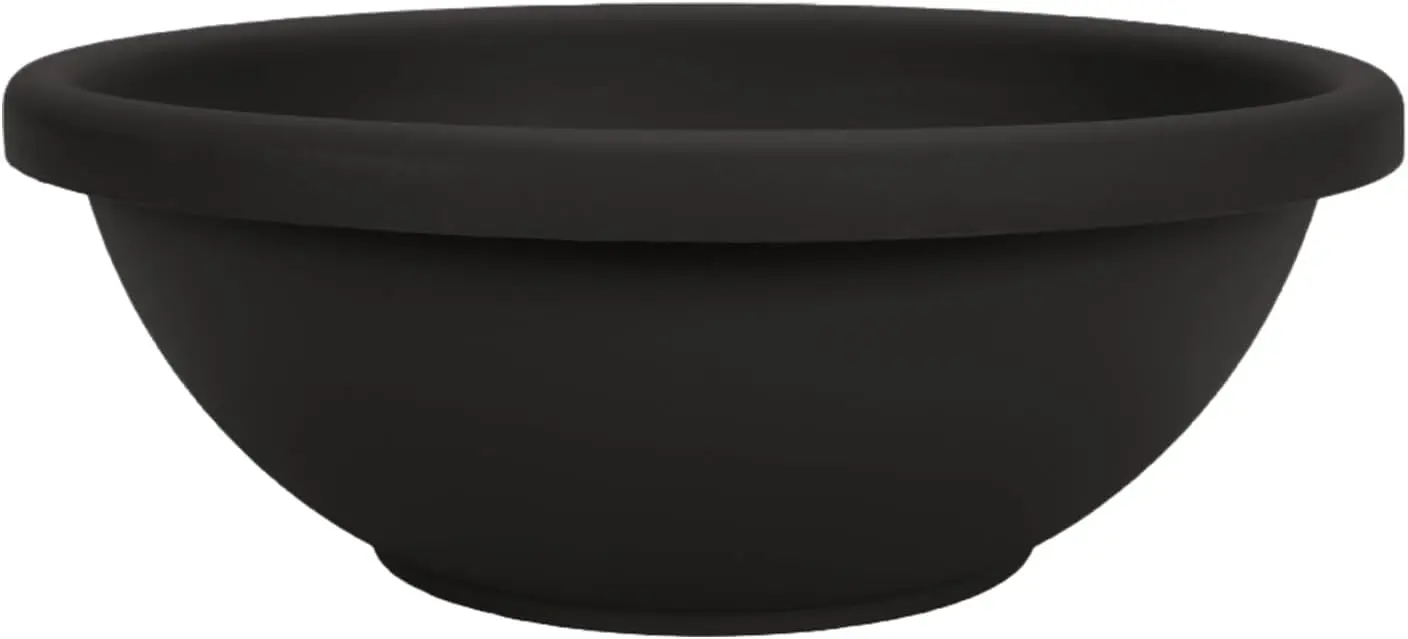 

The 20 Inch Large Garden Bowl Planter - Shallow Plant Pot with Drainage Plug for Indoor Outdoor Flowers, Herbs, Black