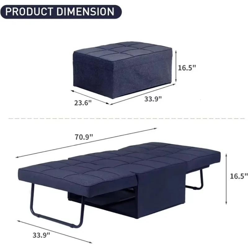 4-in-1 Multi-Functional Futon Chair Bed, Folding & No Installation Sofa Couch with Adjustable Backrest Recliner (Dark Blue)