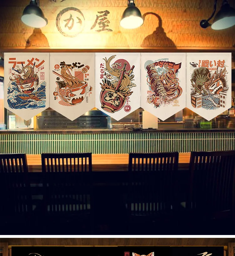 Benutzer definierte Japan kurze Tür Noren Vorhang Ramen Wimpel Küchen tür Trennwand halben Vorhang Restaurant Eingang hängen Flagge Vorhang – Detail 1