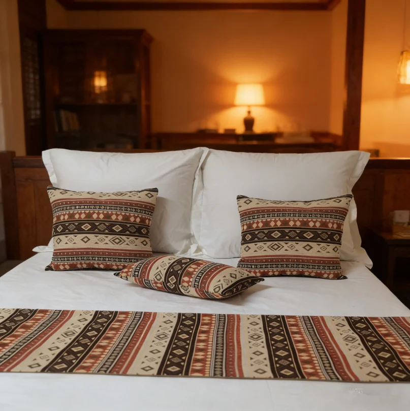 Ethnic Style Chenille Jacquard Hotel Bed Runner Vintage Geometric Stripe Bedding Decor Homestay Bed Tail Scarf Inn Bed Cover