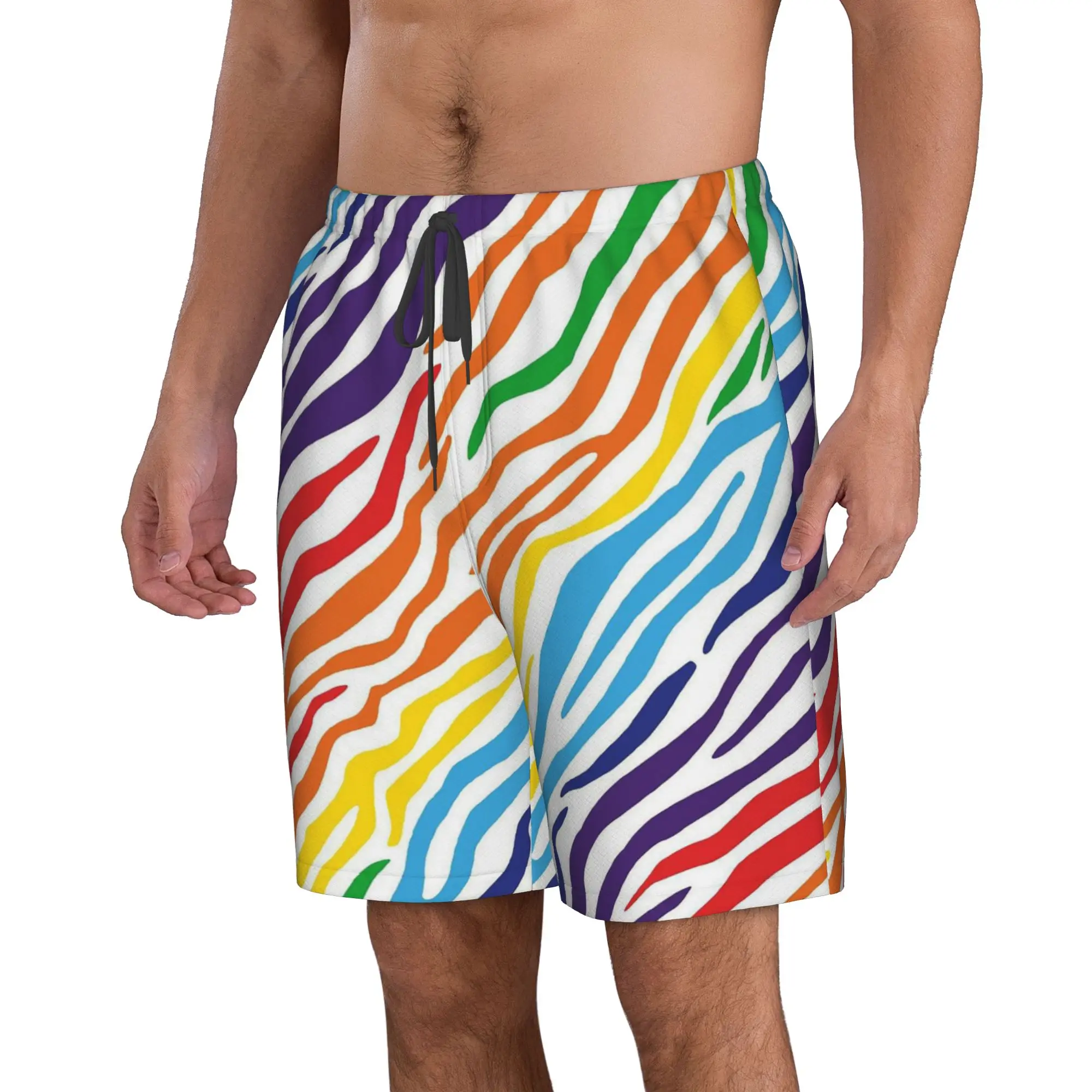 Printed Rainbow Stripes Trunks Beach Board Shorts Casual Quick Dry Swim Summer Men Pants