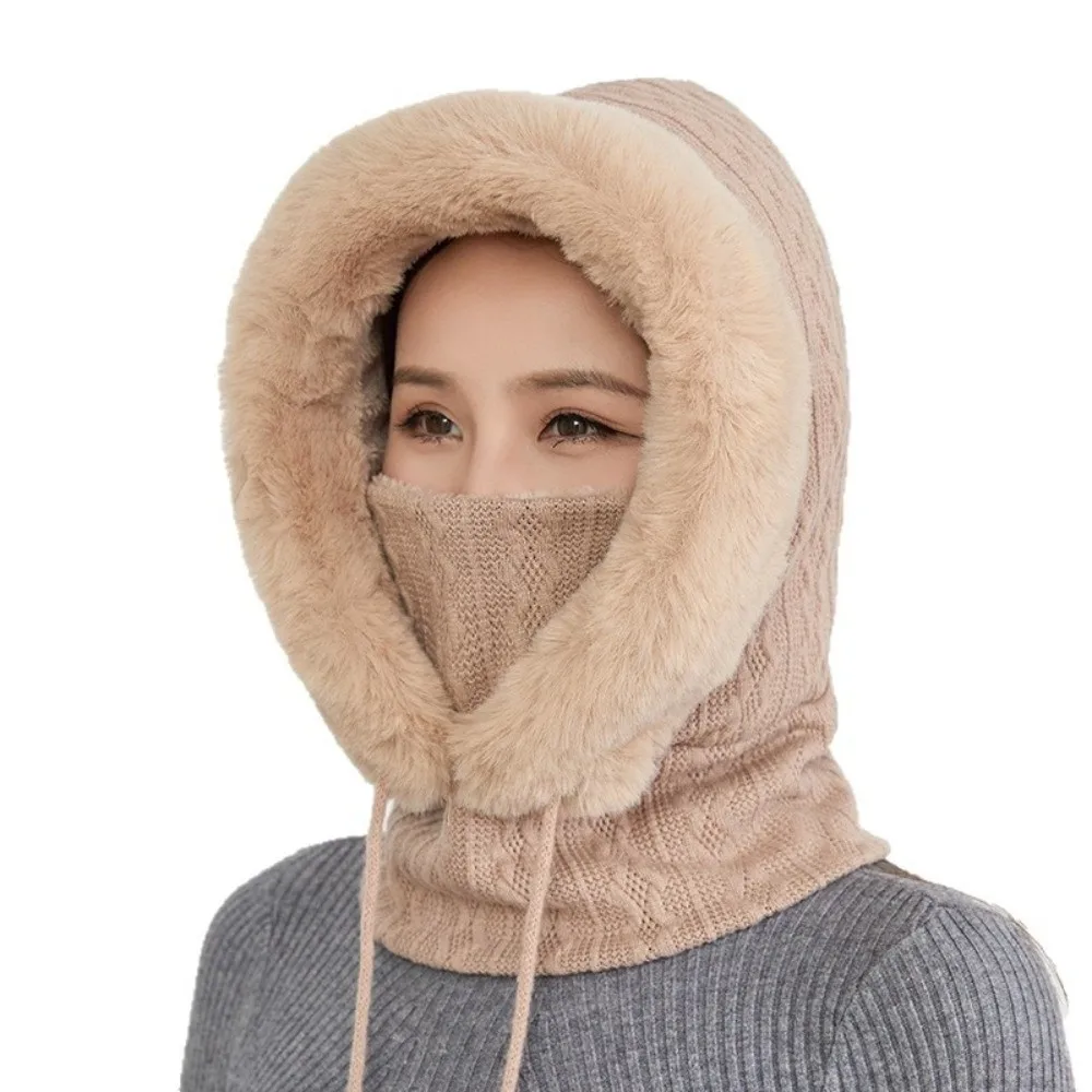Fashion Thick Winter Balaclava Lining Fluffy Knitted Beanies Hat Soft Cold-Proof Pullover Cap Cycling