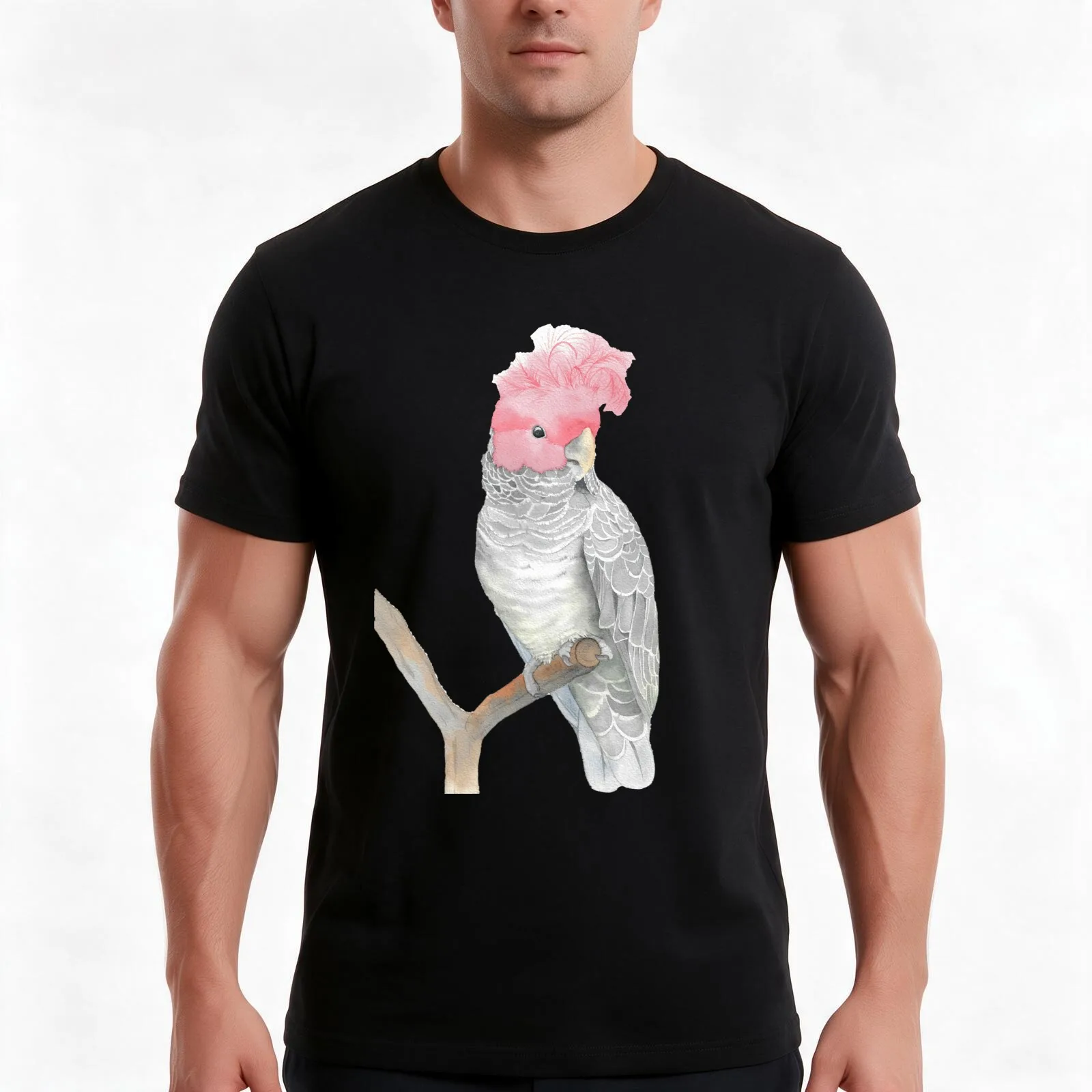 gang gang cockatoo red head cacatua watercolor T-Shirt, Summer Casual Cotton Tee, Oversized Streetwear Tops, Unisex Men Women
