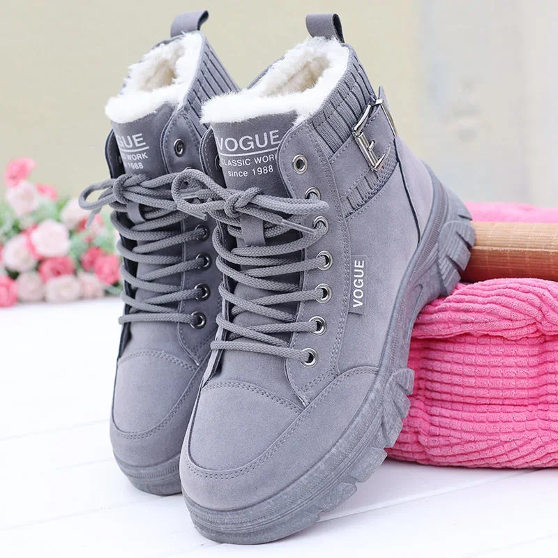 Chunky Snow Boots Woman Platform Korean Shoe Winter 2024 Boot Warm Leather And Fur Short Barrel High Quality Female Shoes Brown