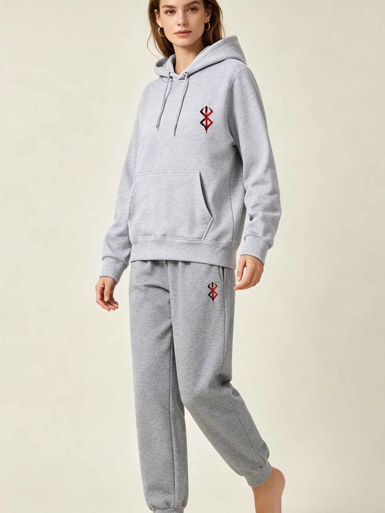 Unisex Autumn and Winter Casual Fashion Hooded Sweater Drawstring Pants Outdoor Sports Shirt Printed Hoodie Set
