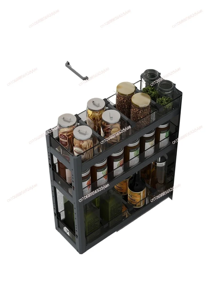 

Kitchen Cabinet Seasoning Basket Aluminum Alloy Narrow Cabinet Slit Glass Door Drawer Type Small Seasoning Basket