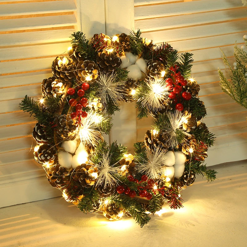 

New Christmas Garment With Light Decoration Window Door Hanging With Light Scene Layout Props Simulation Pine Cotton Garment