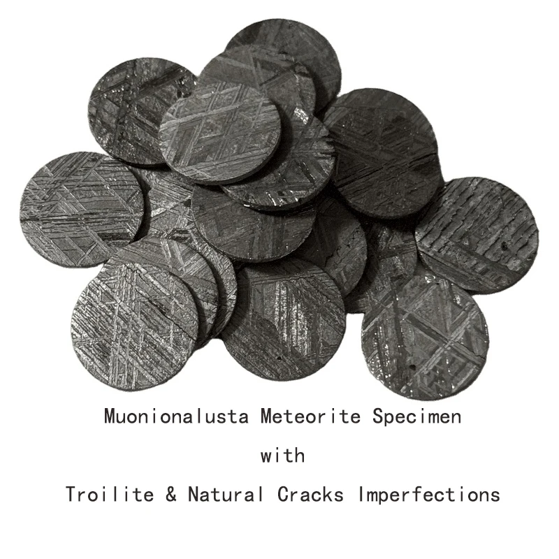 نيزك Muonionalusta الطبيعي شريحة رفيعة مستديرة - عينة نيزك من الحديد السويدي مع تريليت وشقوق طبيعي #1