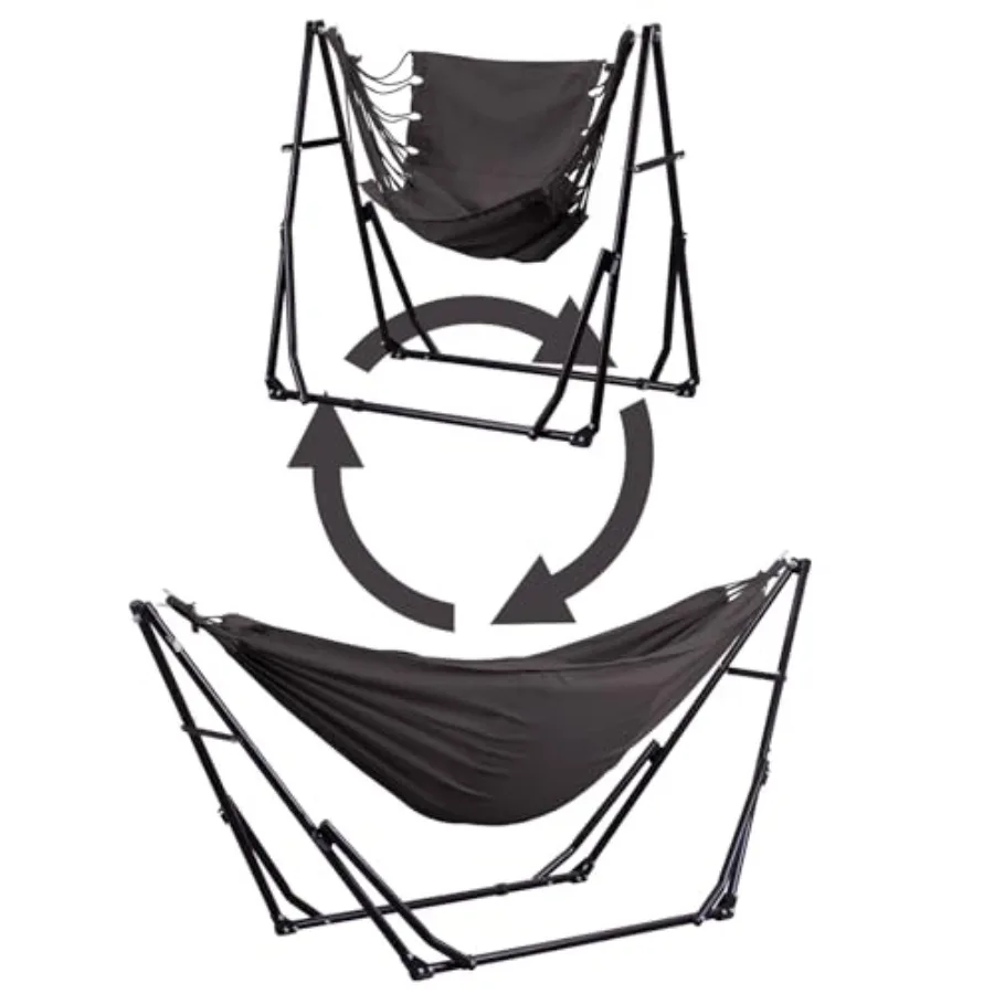 2 in 1 Outdoor Hammock Swing Chair with Portable Heavy Duty Stand Multi-Functional Gray Hammock Stand 480 lbs Weight Capacity