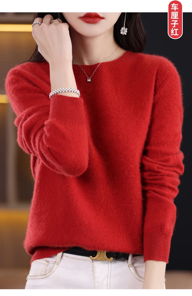 2026 New Cashmere Basic Top Long Sleeve Women O-Neck Knitted Sweater 100% Pure Merino Wool Pullover Clothing Knitwear Traf