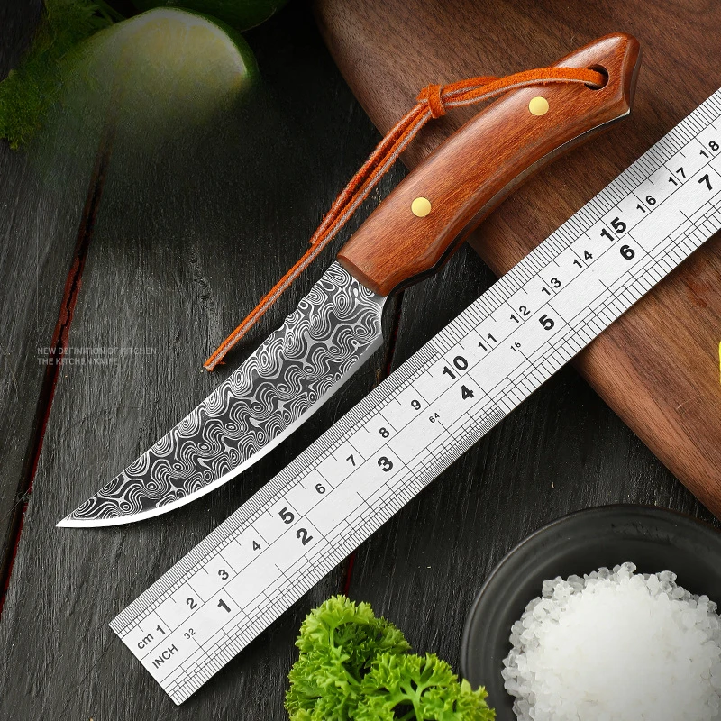 

2024 New Multi-Purpose Outdoor Knife Handle Meat Knife Pattern Small Curved Cutting Meat Peeling Exquisite Fruit Knife