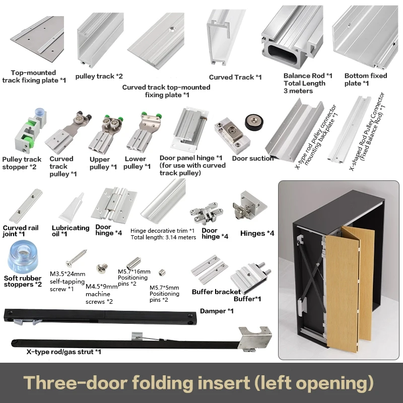 Heavy Duty Triple Fold Butterfly Door Hardware Hidden Side Mounted Insert Pocket Swinging Door Track For Wardrobe Cabinet