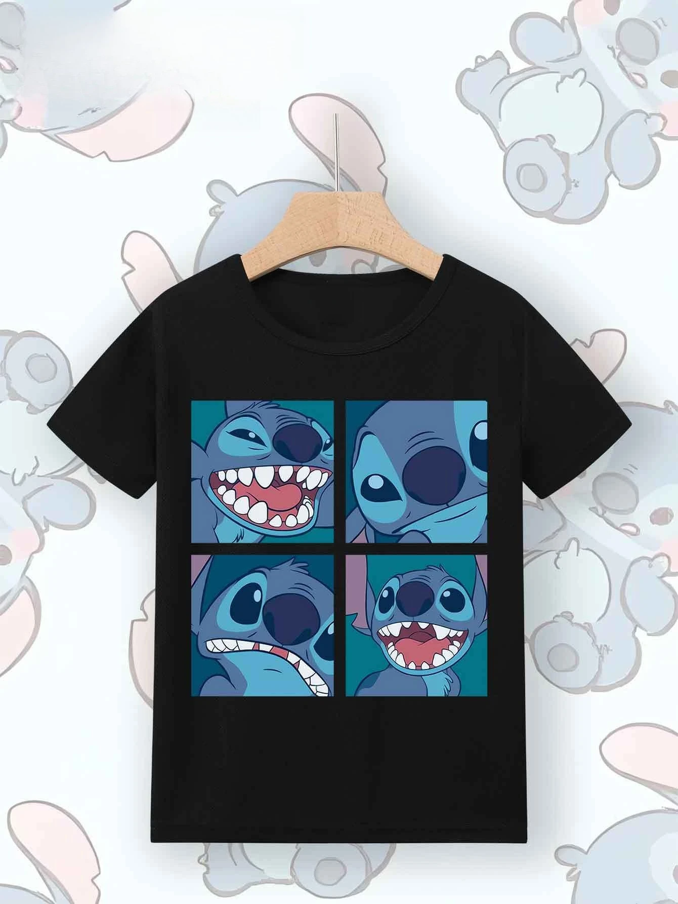 

Stitch Cartoon Character Graphic Printing Summer Autumn Winter Cotton Men's and Women's T-shirts Short Sleeves Luxury Outdoor