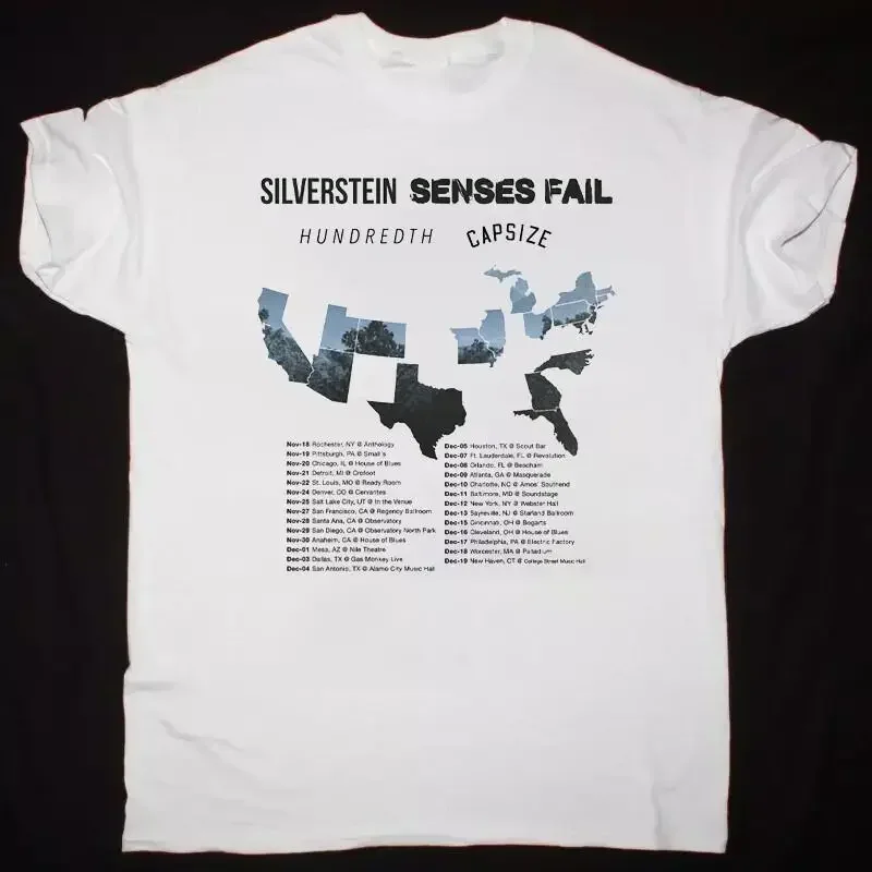 Винтажная белая футболка Silverstein U.S Tour with Senses Fail 2015