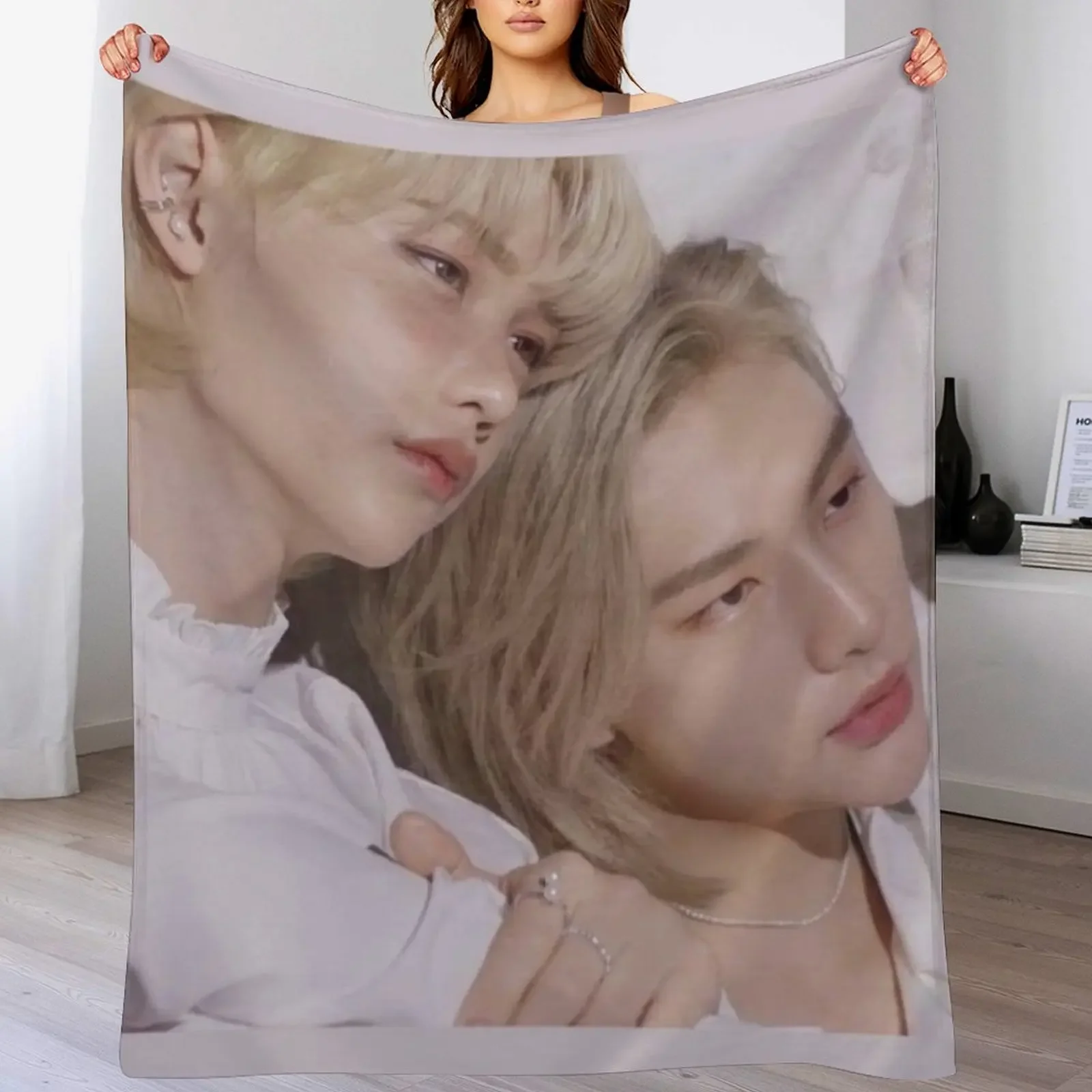 

Hyunjin and Felix Throw Blanket Beach Soft Plaid Decorative Sofas Beautifuls Blankets