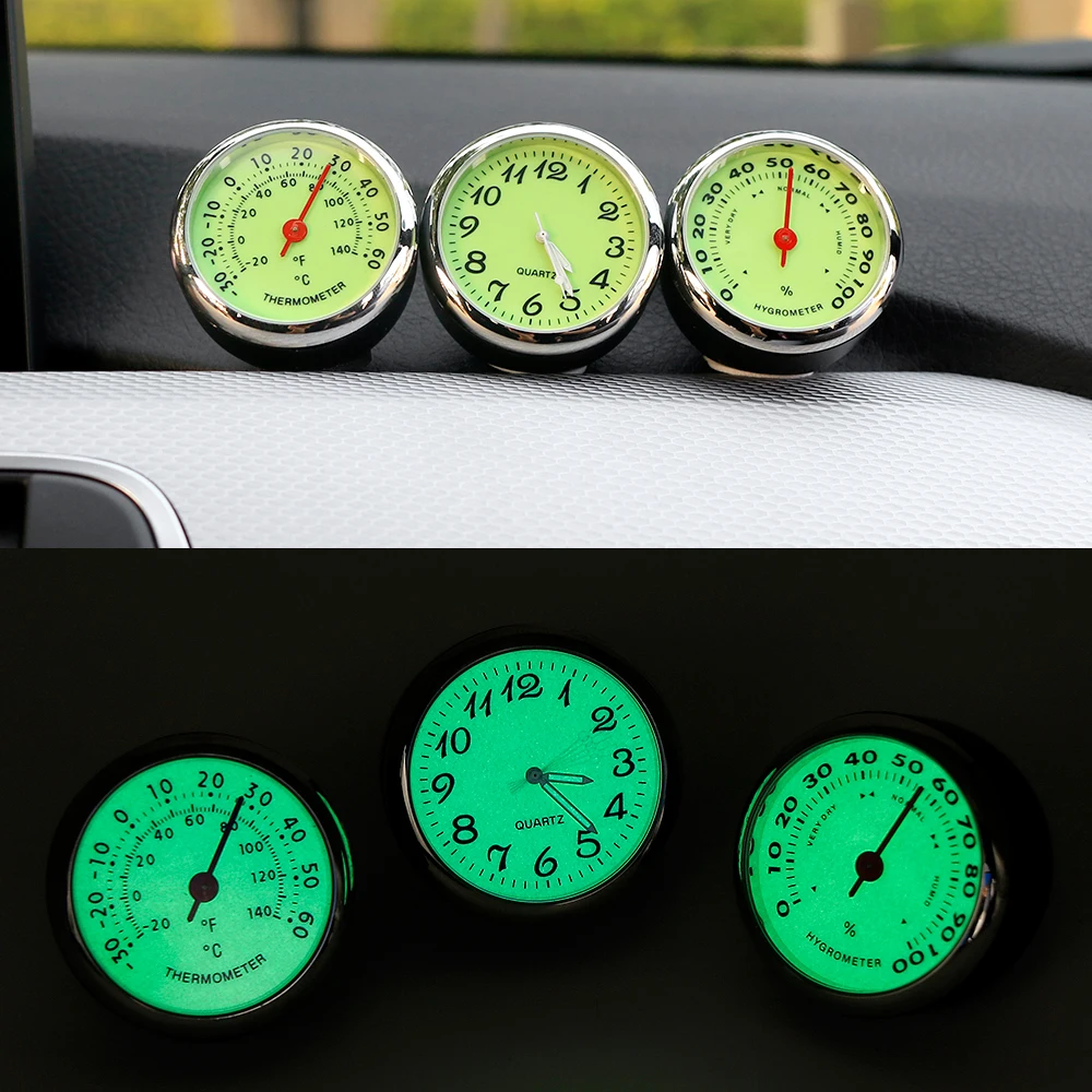 Luminous Car Clock Thermometer Hygrometer Automobile Car Dashboard Decoration Ornaments Automotive Watch Car Styling Accessories