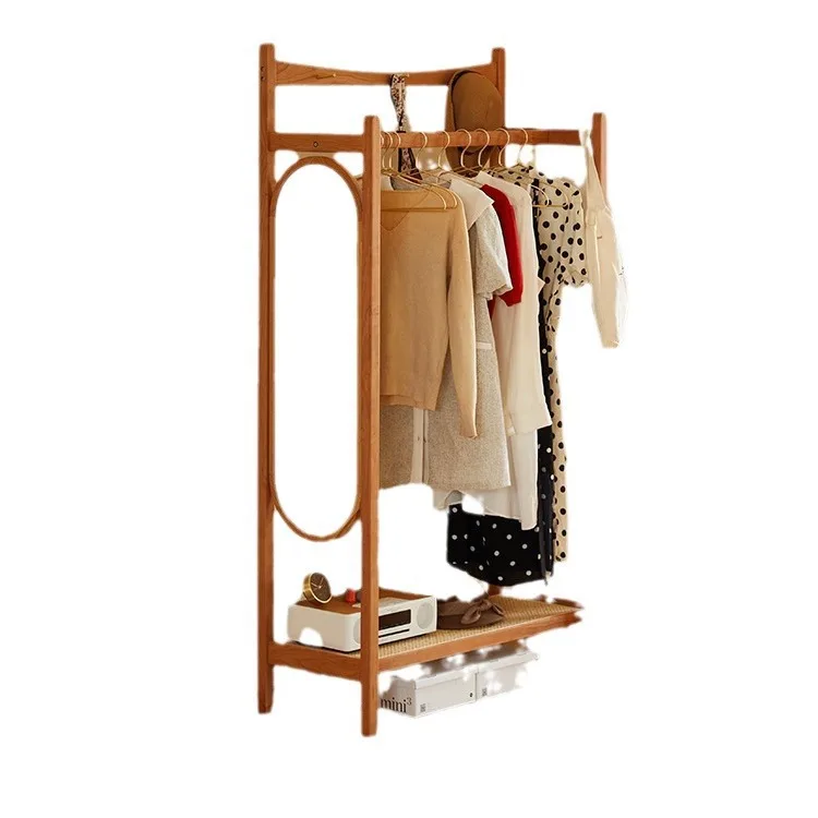 

Rack floor-to-ceiling bedroom Nordic cherry wood living room mirror integrated household entrance hanger hanging
