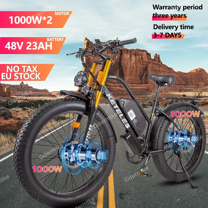 Electric Bicycle 2000W Dual Powerful Motor 48V23AH Lithium Battery 26*4.0-Inch Fat Tire Electric Bike Hydraulic Brake Snow Ebike