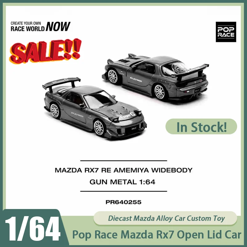 

New In Stock Pop Race 1:64 Mazda Rx7 Open Lid Car Alloy Miniature Diecast Mazda Static Ornaments Custom Toys Kids Gift