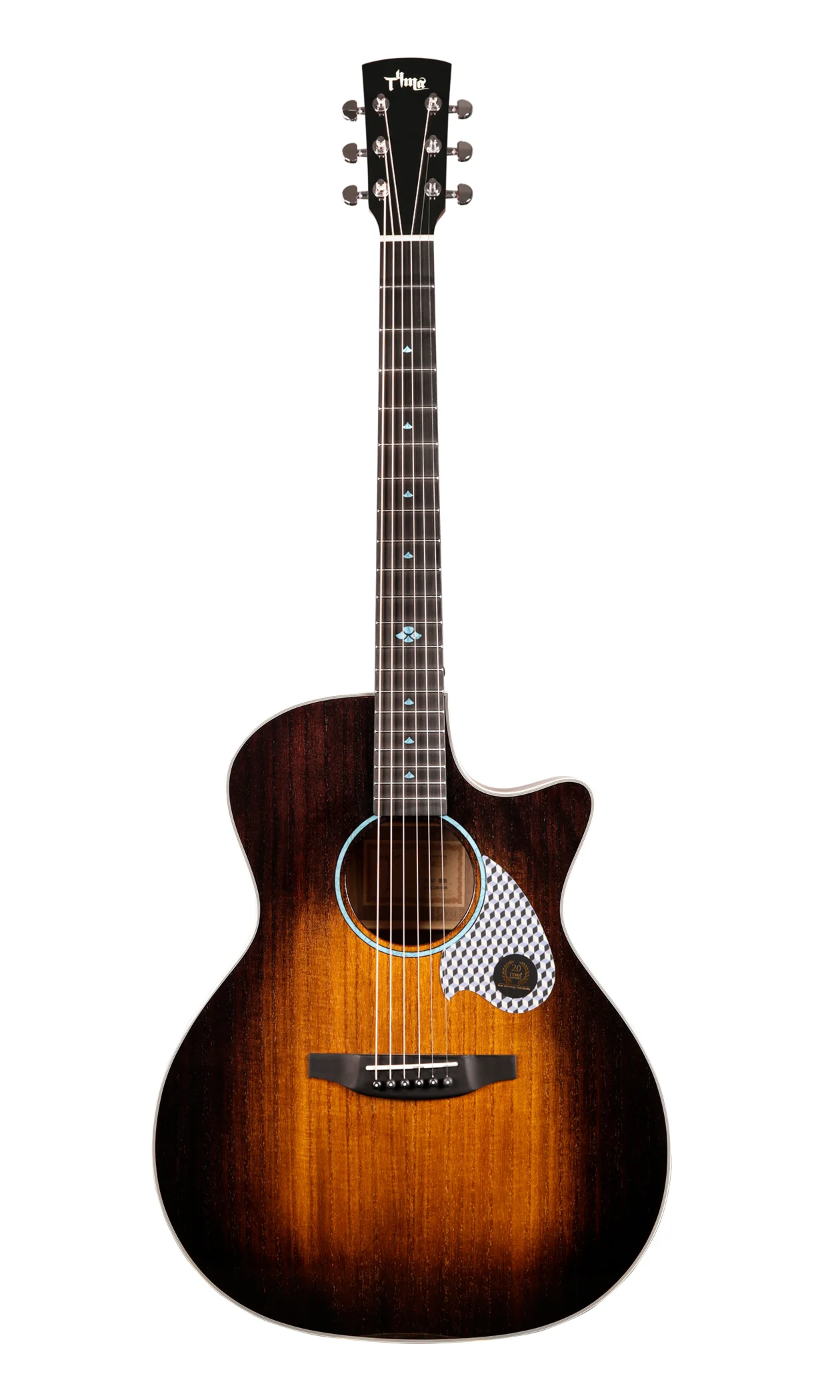 GA Acoustic Guitar Solid Paulownia Top Walnut Plywood Back and Sides Tech Ebony Fingerboard Turquoise Inlay Gloss Sunset Finish