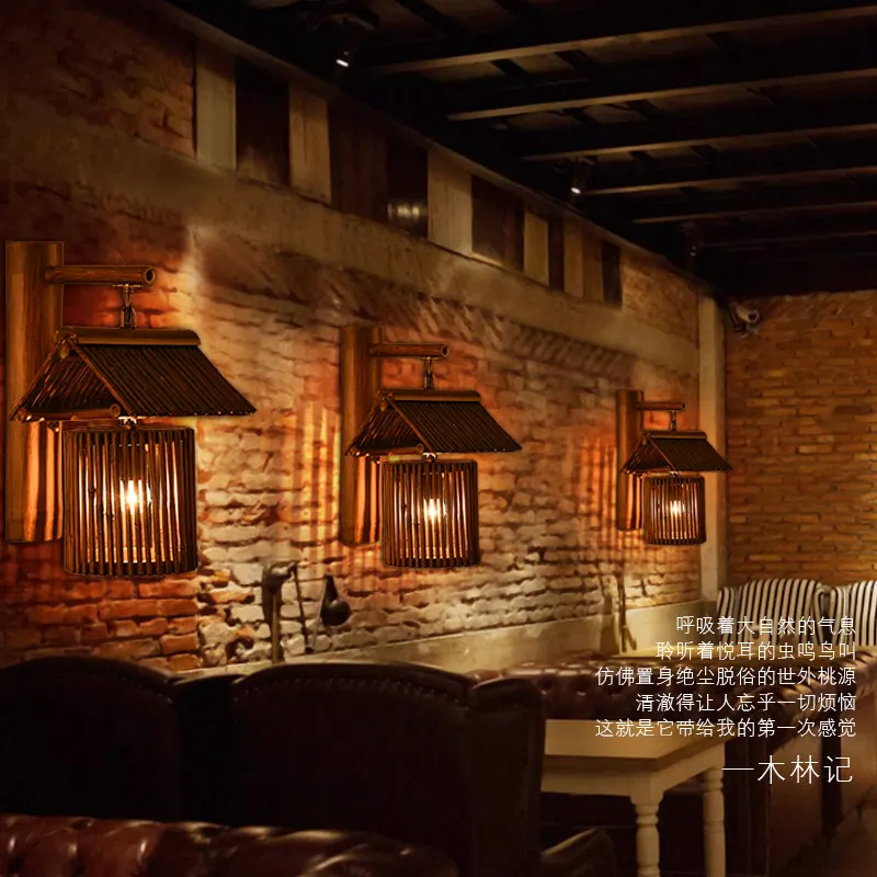 

Chinese antique wall lamp, bamboo lantern, homestay inn, personalized bedroom bedside lamp, creative stairwell lamp