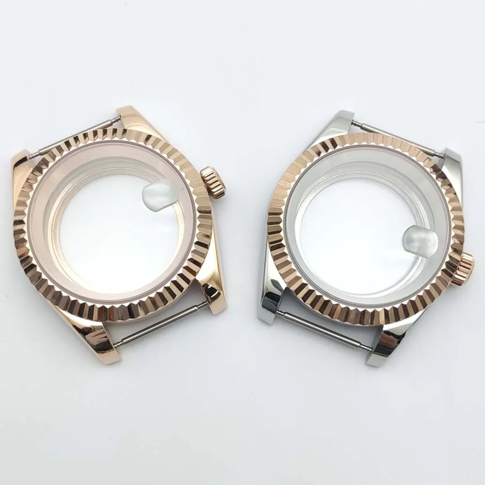 39mm 6색 스테인리스 스틸 케이스, 실버/블랙/로즈 골드/골드/인터 골드/인터 피스, NH35용, 사파이어 글래스