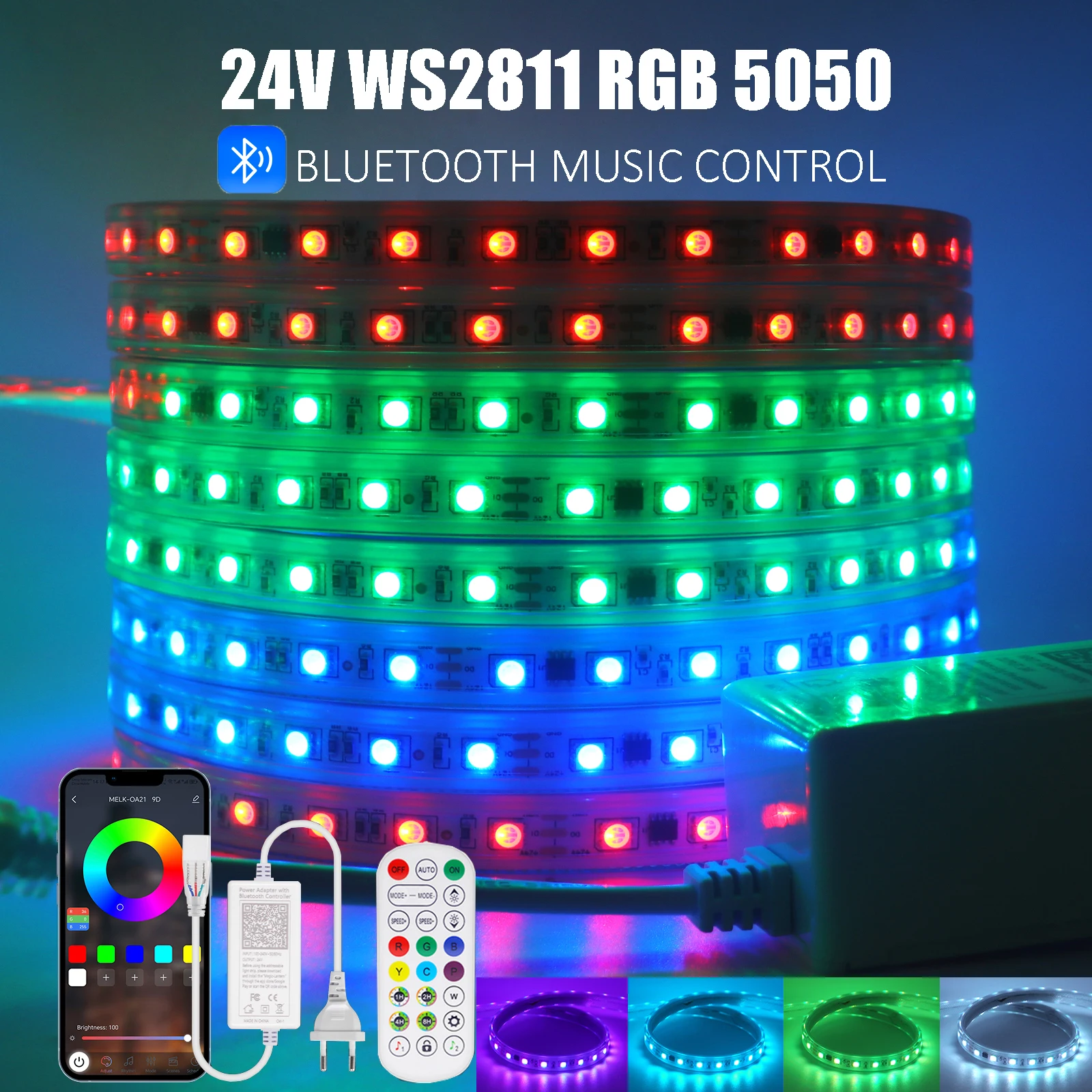 

Bluetooth APP Control WS2811 LED Strip Addressable DC 24V 5050 RGB Dream Color Light Strip IP67 Waterproof for Home Garden Decor