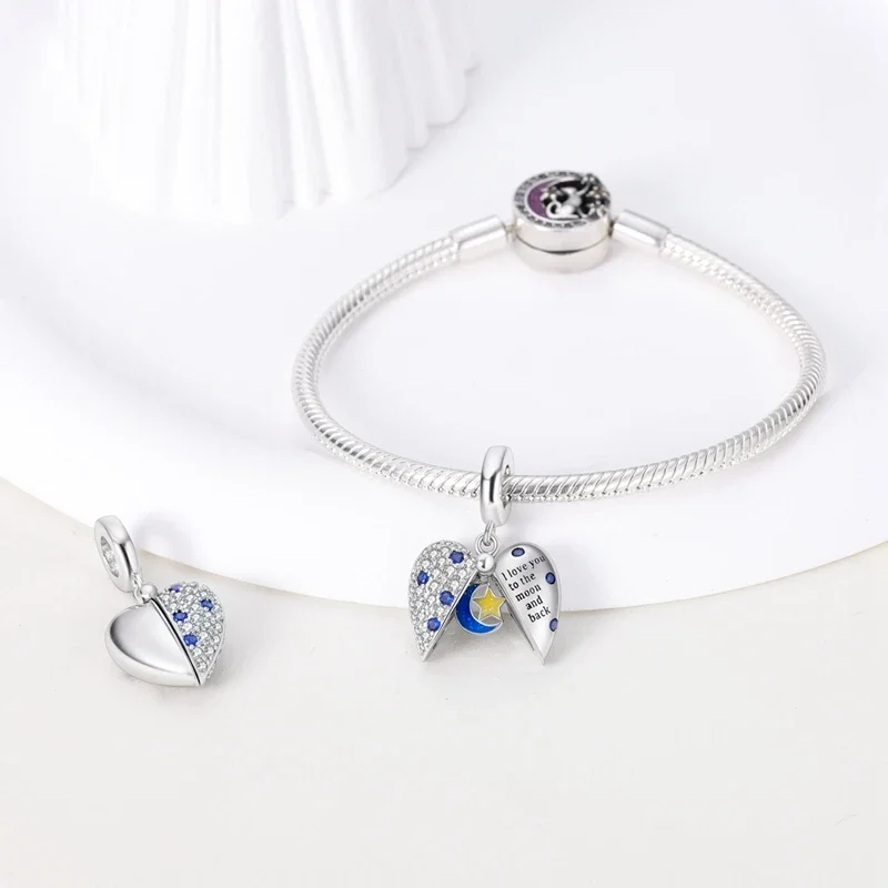 

Charms Silver 925 Shining Moon Stars Heart-shaped Beads Fit Charms Plata 925 Original Bracelet Beads Women Jewellery Making