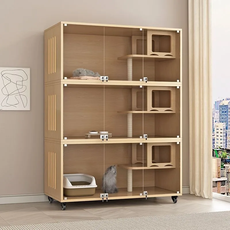 Solid wood multi-layer villa cat cage ecological board oversized cat nest cabinet single-layer transparent luxury ne