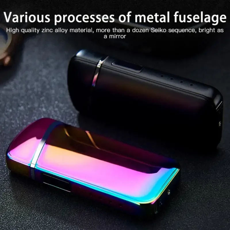 Hot Electric Windproof Metal Lighter Double Arc Flameless Plasma Rechargeable USB Lighter LED Power Display Touch Sensor Lighter