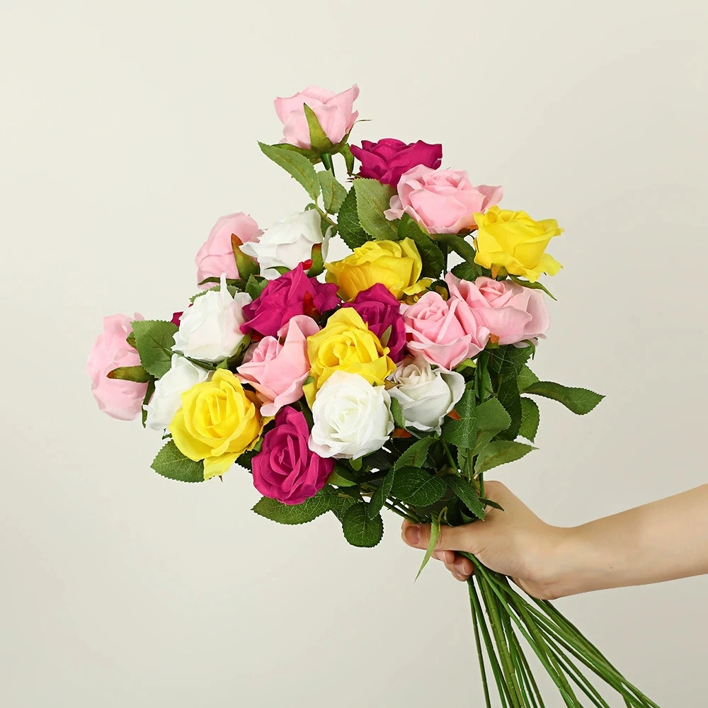 10 buah Buket Mawar Buatan Realistis untuk Pernikahan, Ulang Tahun, dan Lainnya untuk Rangkaian Bunga dan Dekorasi Rumah