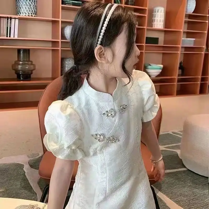 Cheongsam Girls Baby Slim Dress Children\'s Chinese Style Clothing Girl Baby Summer Short-sleeved Chinese Hanfu Tang Suit