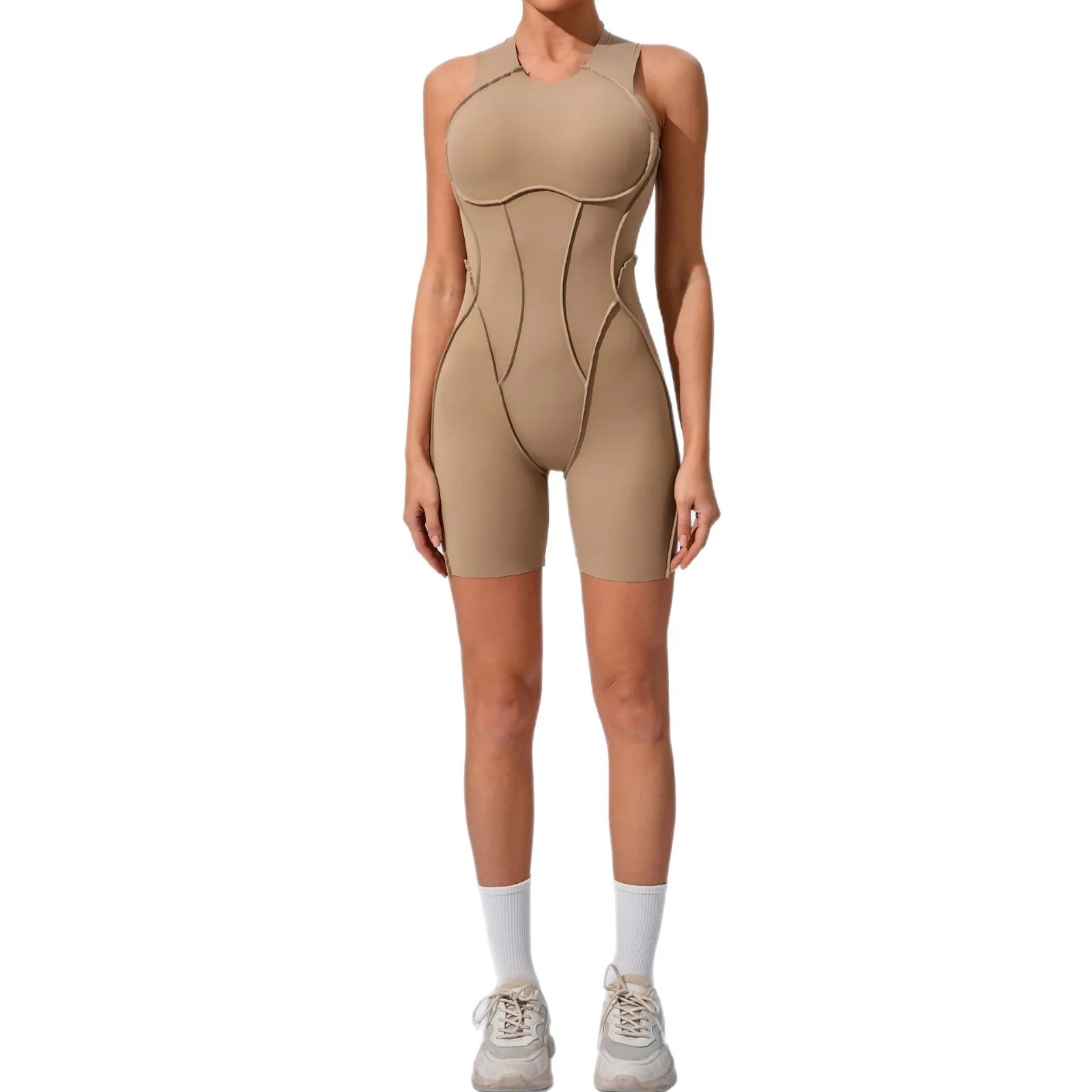 2025 New Three-dimensional Patchwork Tight One-piece Sports Workout Beauty Back Outer Wear One-piece Yoga Jumpsuit