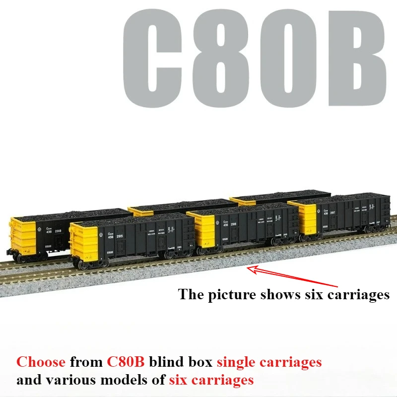 N Type 1/160 Train Model C80B Single Section Blind Box Convertible Coal Mine Car Freight Car Iron Gray/ Black 6 Carriages A Set