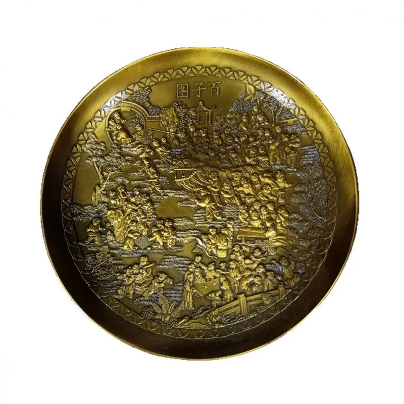 Antique wholesale copper plates, gilded copper plates with the Hundred Sons motif, copper plates, tea sets, vintage items collec
