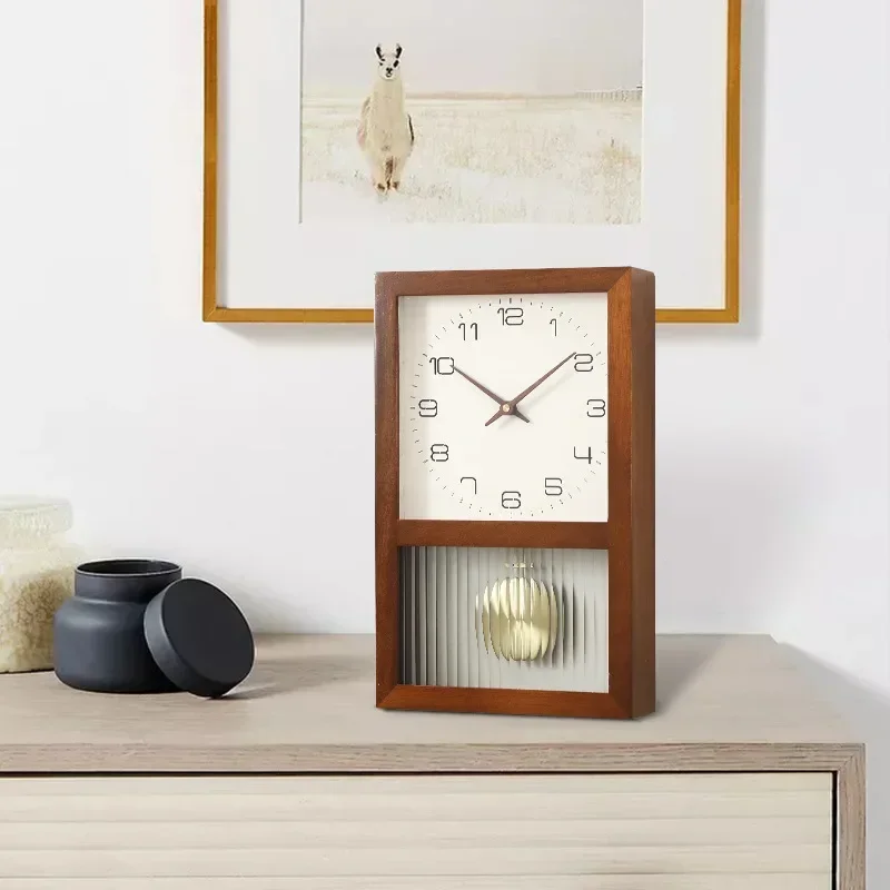Japanese simple solid wood wall clock living room Japanese clock versatile retro desktop decoration small clock