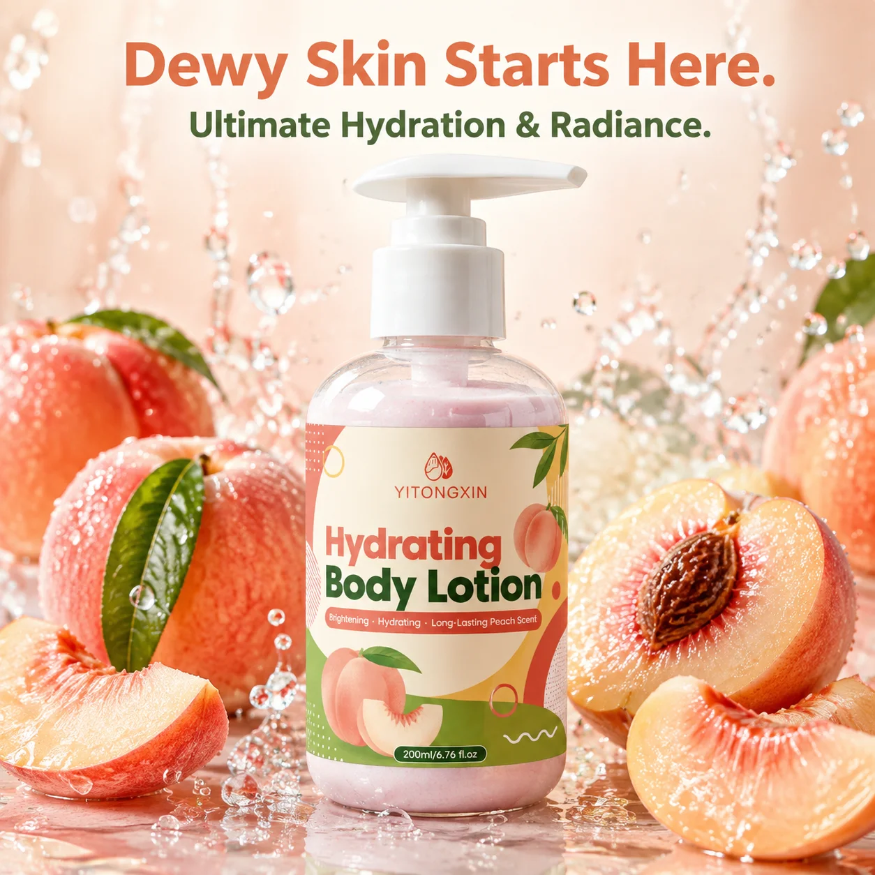 Peach Body Lotion with Niacinamide & Peach Extract, Hydrating Brightening for Even Skin Tone, Lasting Peach Scent 200ml