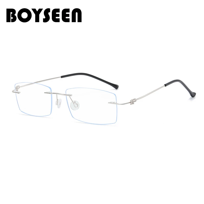 Ultra light square titanium frameless presbyopia glasses anti blue light flat glasses frame can be matched with prescription
