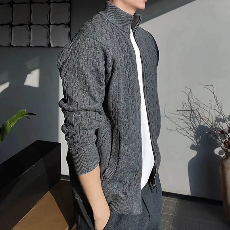 العصرية رجل تويست الجاكار Sweatercoats ربيع الخريف الشارع الشهير خمر سليم متماسكة الستر الرجال الملابس عادية محبوك بالأزرار