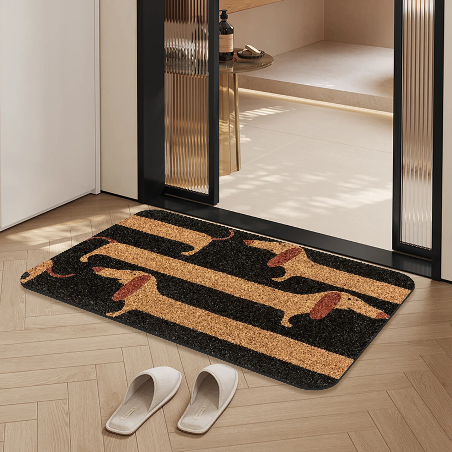 Dachshund Weiner Dog Flannel Doormat Natural Texture Breathable Floor Rug For Pet Feeding Station Side Door Dog Owner Gift