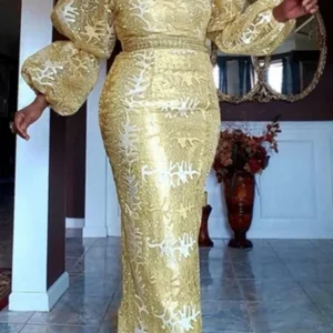 Gold bestickte Paillettenkleider für Frauen schöne Kragen Puff Long Manga Luxus Midi Modesto Chic Kleid 2025 Event Partykleider 8 Hauptverkäufe Modesto Frauenkleider - №2