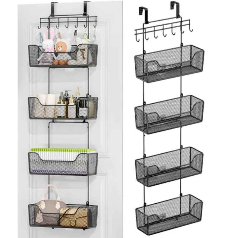 

Органайзер для двери - Подвесной органайзер на дверь с 4 большими металлическими корзинами и регулируемым крючком для одежды для ванной комнаты и спальни