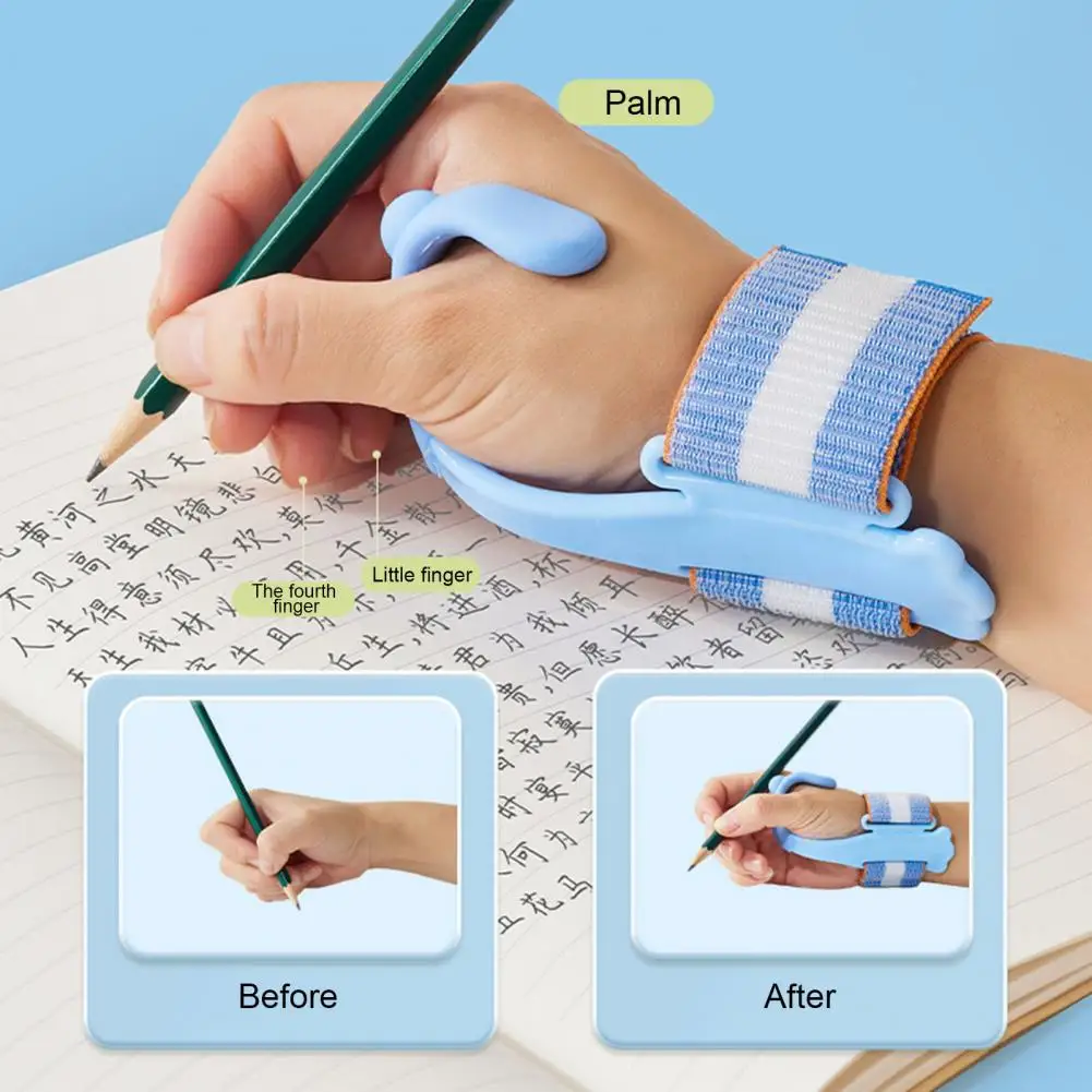 Pen Corrector Kids Ergonomic Design Reduce Fatigue Adjustable Anti-Hook Wrist Strap Writing Posture Trainer with Finger Grips