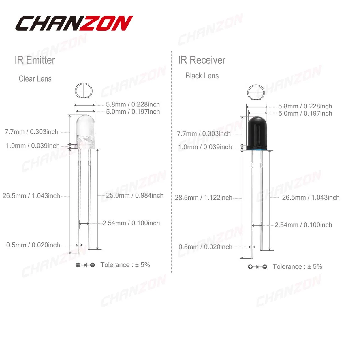 100pcs 5mm IR LED Emitting Diode 850nm 940nm Emitter Receiver Infrared Transmitter Phototransistor Photodiode Invisible DIY PCB