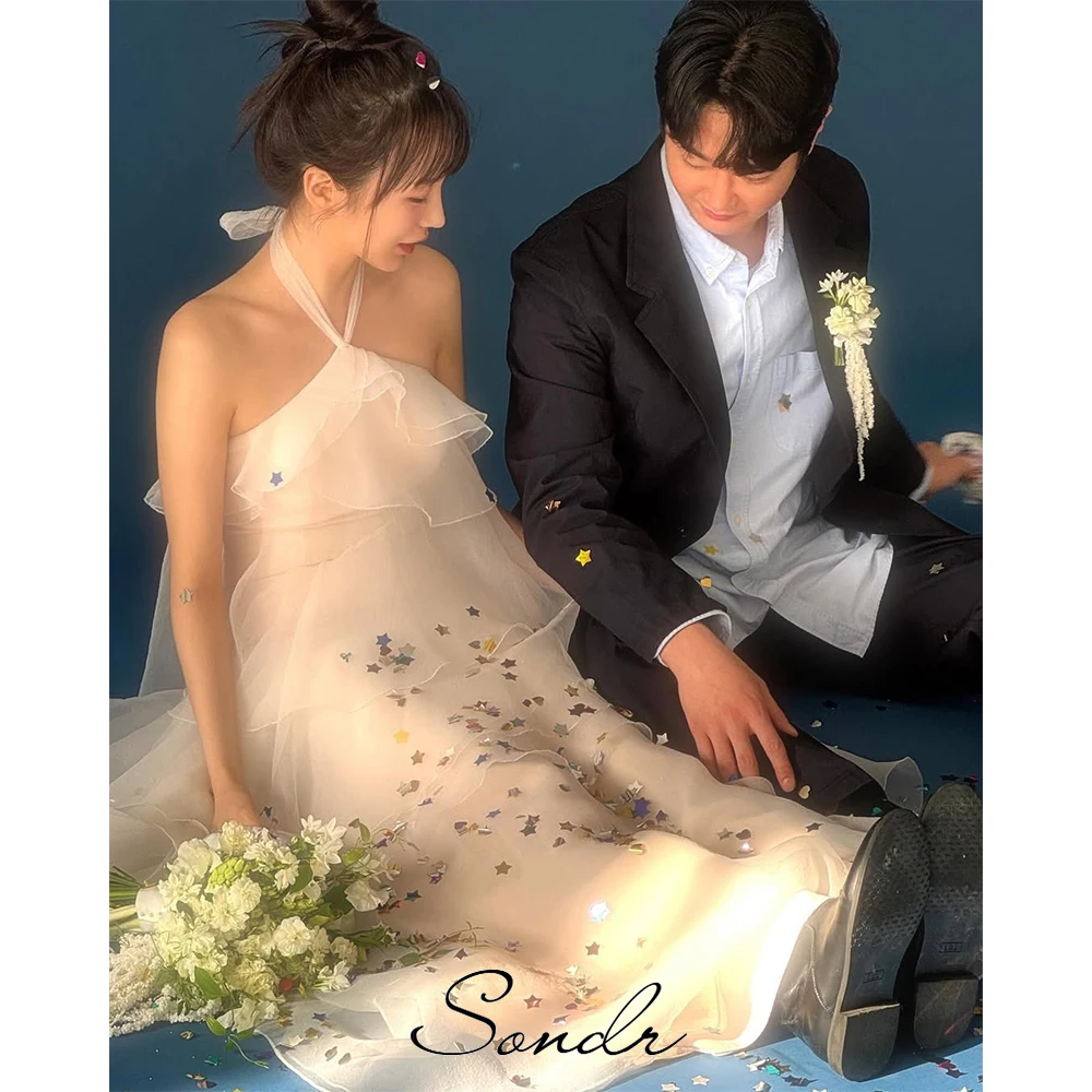 

Sondr Halter Silk Organza Korean Wedding Dresses Tiered Customized A Line Bridal Party Dress Wedding Reception Dress Party Gown