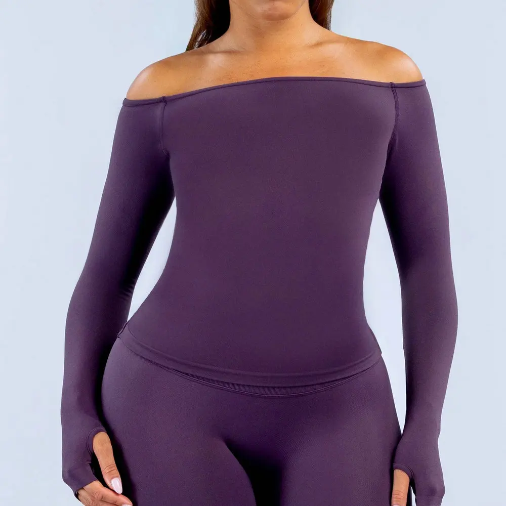 Seamless Sexy Long Sleeve Breathable Running Off Shoulder Sport Top Women Quick-dry Yoga T-shirt Slim Fit Gym Clothes Sportswear