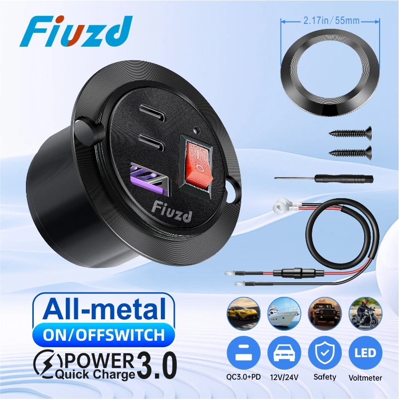 

12v usb charger Dual USB Cigarette Lighter Socket With Voltmeter Switch Quick Charge Adapter 12/24V Car Accessories