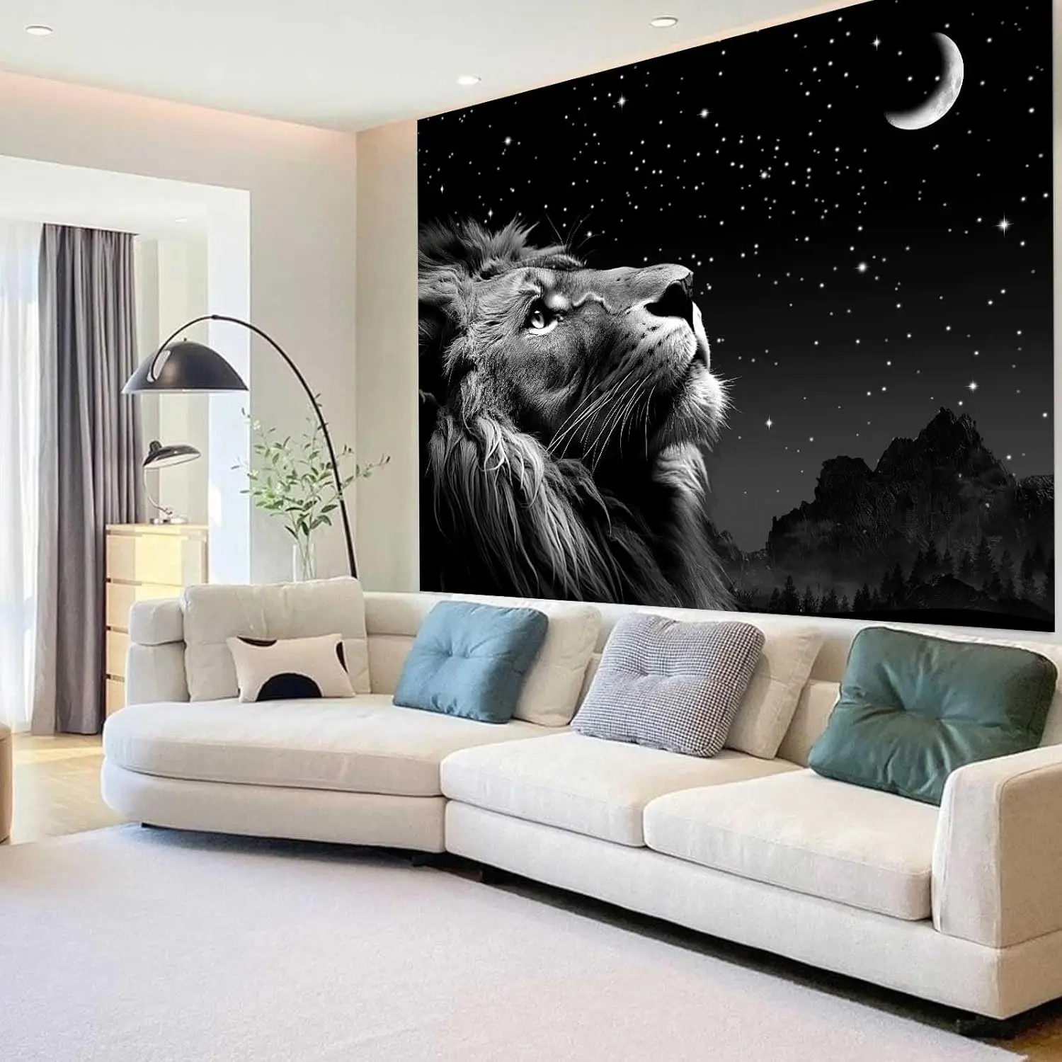 Boziqr Cool Lion Wall Hanging، لوحة فنية جدارية على شكل نجوم الفضاء والقمر للرجال، معلقة على الحائط باللون الأسود الجمالي لغرفة النوم وغرفة المعيشة والنوم Ro